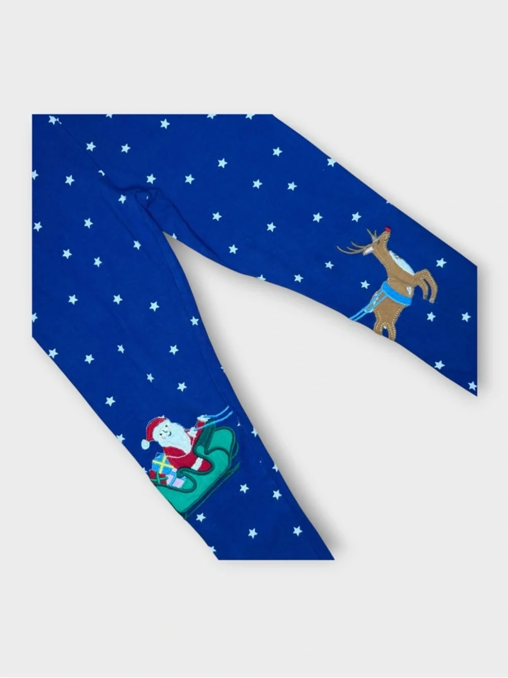 Mini Boden Santa On Sleigh Holiday Applique Star Blue Leggings